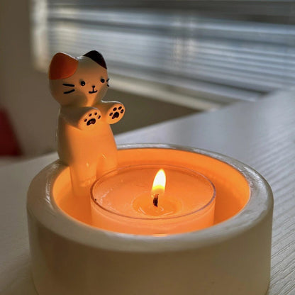 Cat Candlestick Holder Cute Kitten Candle Holder Creative Aromatherapy Candle Holder Home Desktop Decorative Ornaments - Jaazi Intl