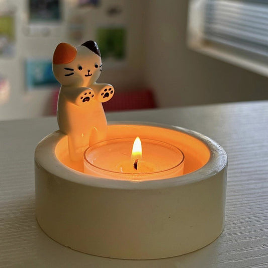 Cat Candlestick Holder Cute Kitten Candle Holder Creative Aromatherapy Candle Holder Home Desktop Decorative Ornaments - Jaazi Intl