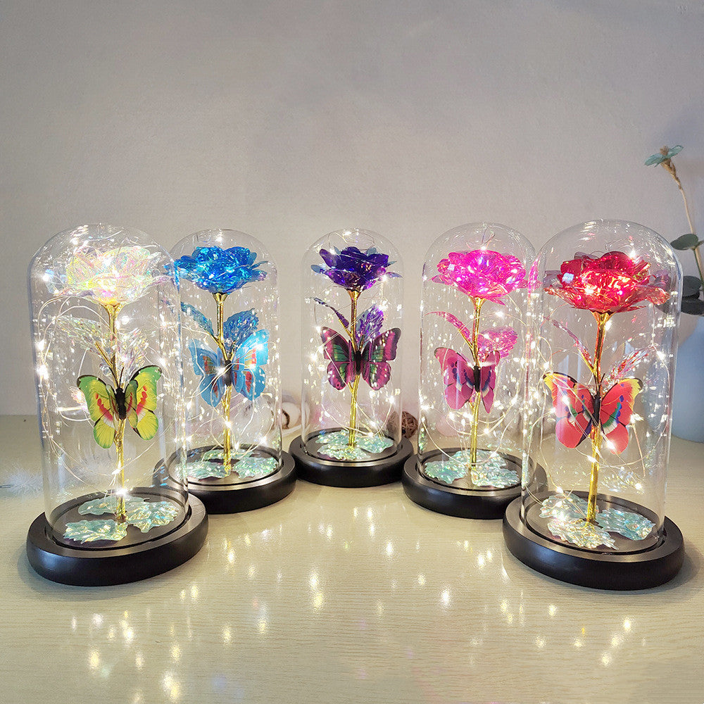 Valentinstagsgeschenk, ewige Rose, LED-Lichtfolienblume in Glasabdeckung, Muttertag, Hochzeit, Gastgeschenke, Brautjungfern-Geschenk