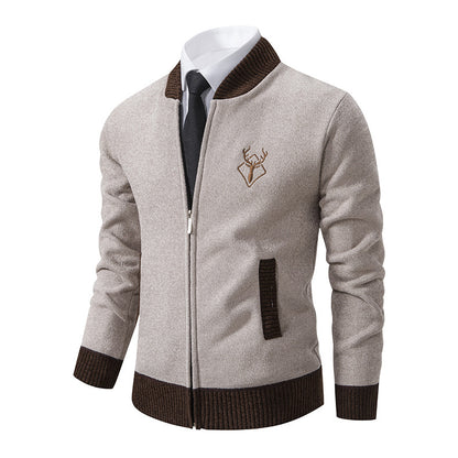 Men's Slim Stand Collar Elk Embroidered Coat