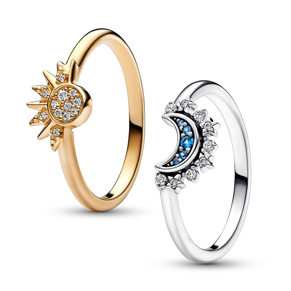 Celestial Blue Sparkling Moon And Sun Rings - Jaazi Intl