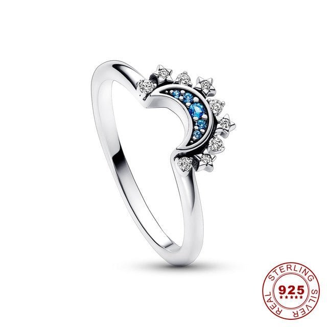 Celestial Blue Sparkling Moon And Sun Rings - Jaazi Intl