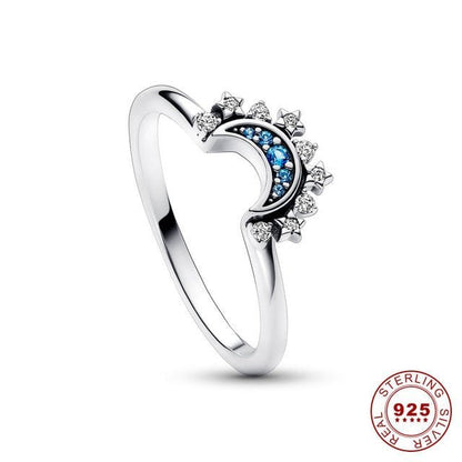 Celestial Blue Sparkling Moon And Sun Rings - Jaazi Intl