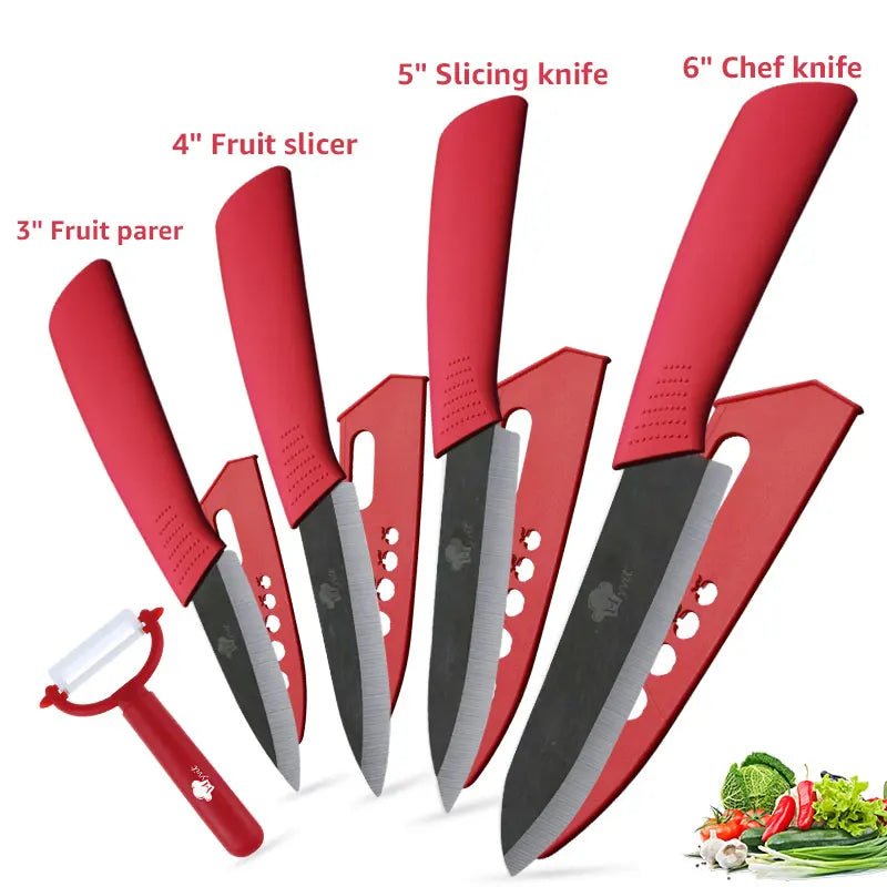 Ceramic Knife Kitchen Knives Set 3 4 5 6 inch +Peeler Zirconia Black Blade Fruit Chef Knife Vege Cooking Tool - Jaazi Intl