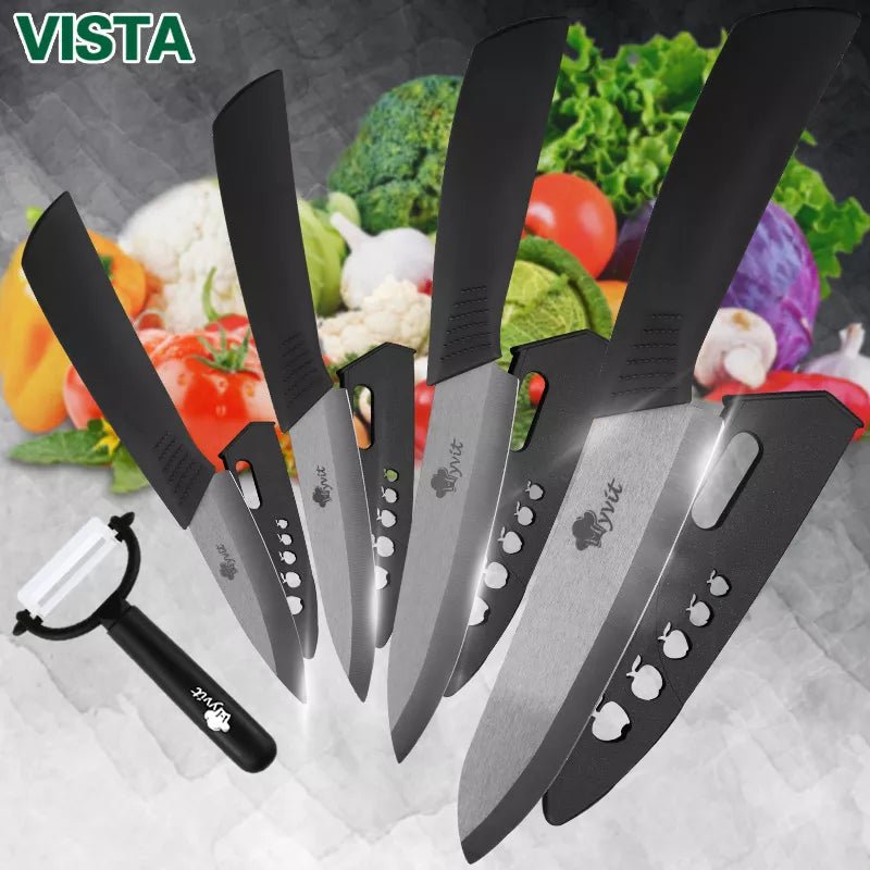 Ceramic Knife Kitchen Knives Set 3 4 5 6 inch +Peeler Zirconia Black Blade Fruit Chef Knife Vege Cooking Tool - Jaazi Intl