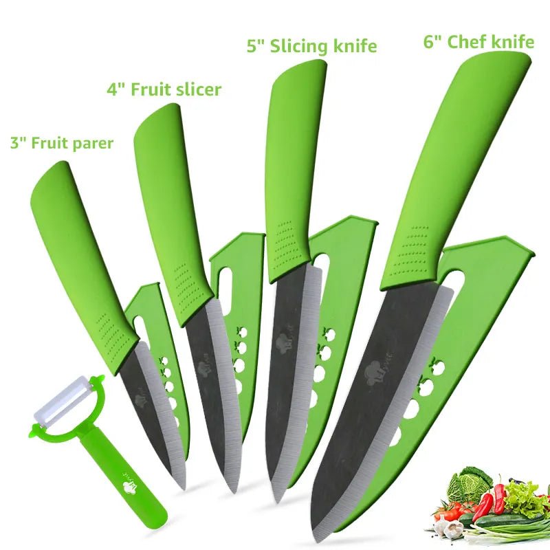 Ceramic Knife Kitchen Knives Set 3 4 5 6 inch +Peeler Zirconia Black Blade Fruit Chef Knife Vege Cooking Tool - Jaazi Intl