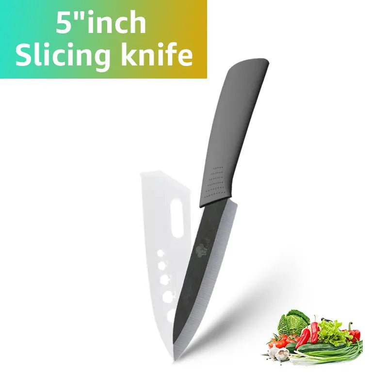 Ceramic Knife Kitchen Knives Set 3 4 5 6 inch +Peeler Zirconia Black Blade Fruit Chef Knife Vege Cooking Tool - Jaazi Intl