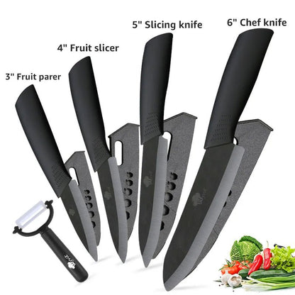 Ceramic Knife Kitchen Knives Set 3 4 5 6 inch +Peeler Zirconia Black Blade Fruit Chef Knife Vege Cooking Tool - Jaazi Intl