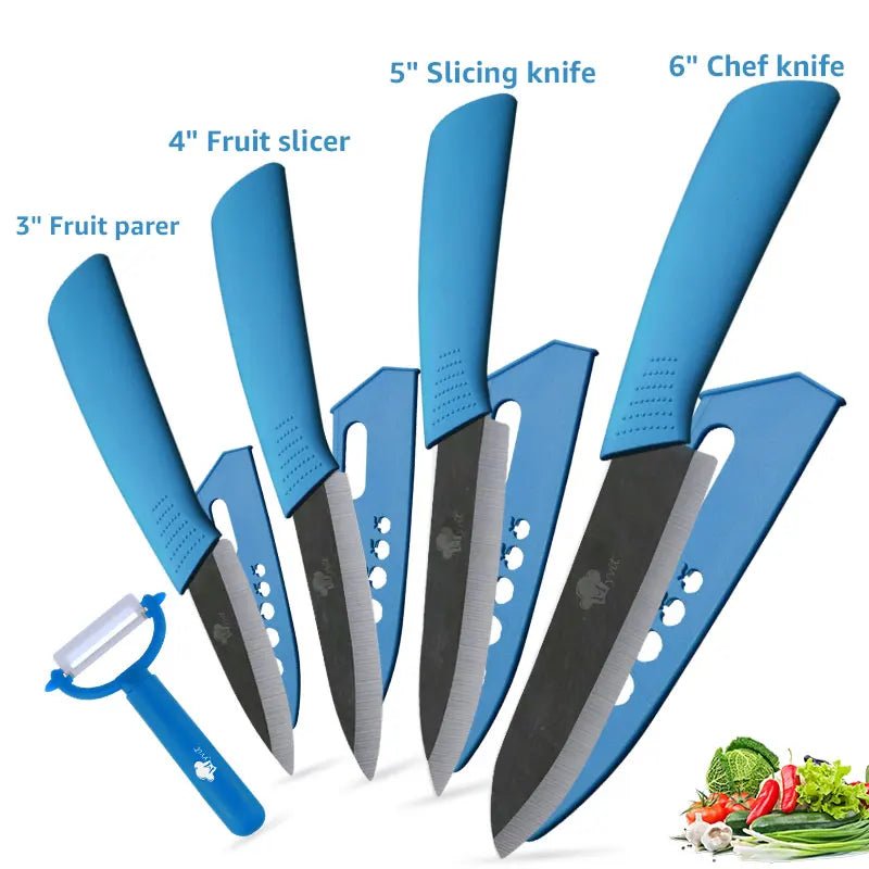 Ceramic Knife Kitchen Knives Set 3 4 5 6 inch +Peeler Zirconia Black Blade Fruit Chef Knife Vege Cooking Tool - Jaazi Intl