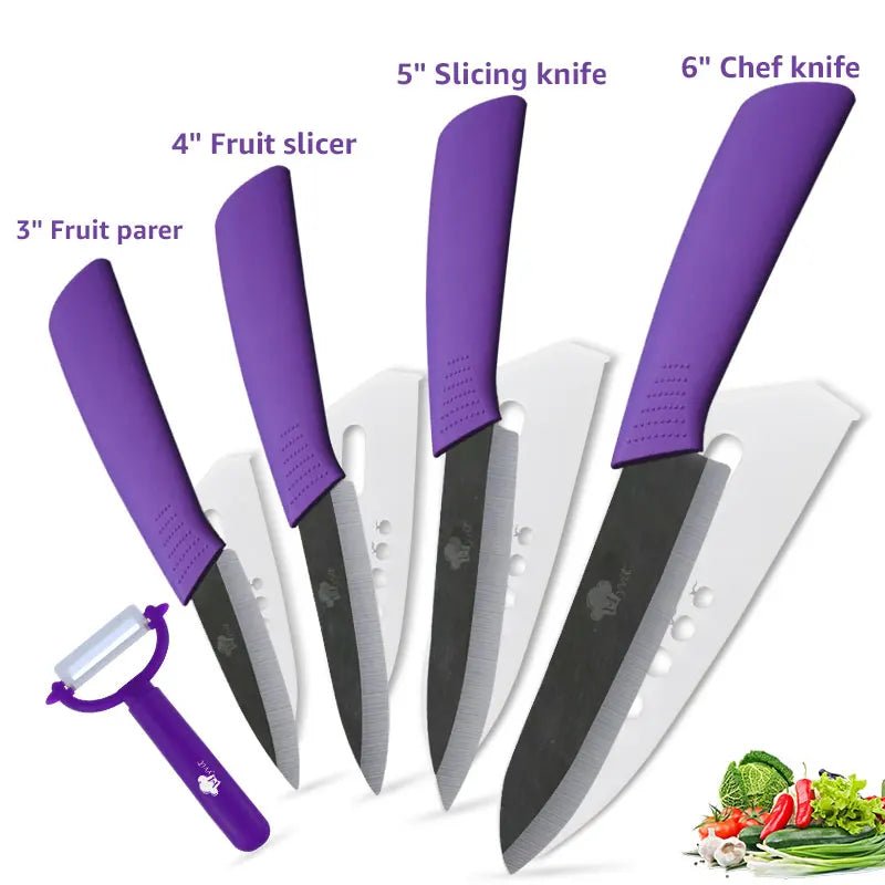 Ceramic Knife Kitchen Knives Set 3 4 5 6 inch +Peeler Zirconia Black Blade Fruit Chef Knife Vege Cooking Tool - Jaazi Intl