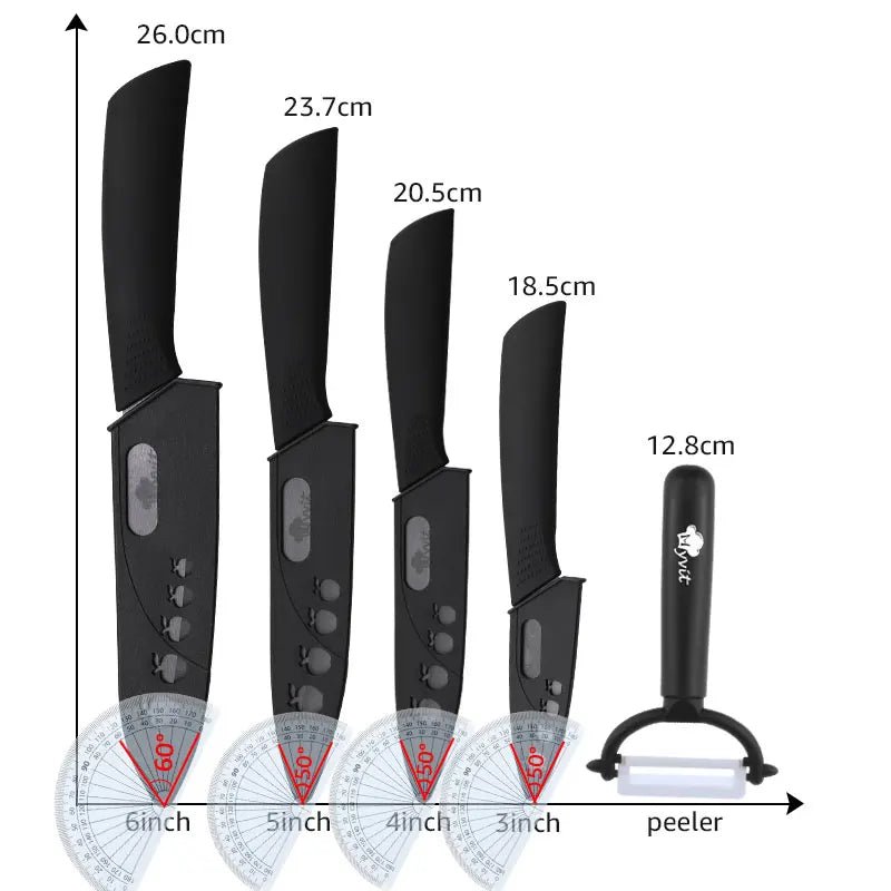 Ceramic Knife Kitchen Knives Set 3 4 5 6 inch +Peeler Zirconia Black Blade Fruit Chef Knife Vege Cooking Tool - Jaazi Intl