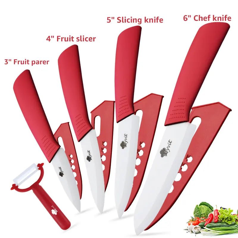 Ceramic Knives Kitchen Knife Chef Paring Fruit Vegetable knives 3 4 5 6 inch + peeler Zirconia White Ceramic Blade Cooking Tool - Jaazi Intl