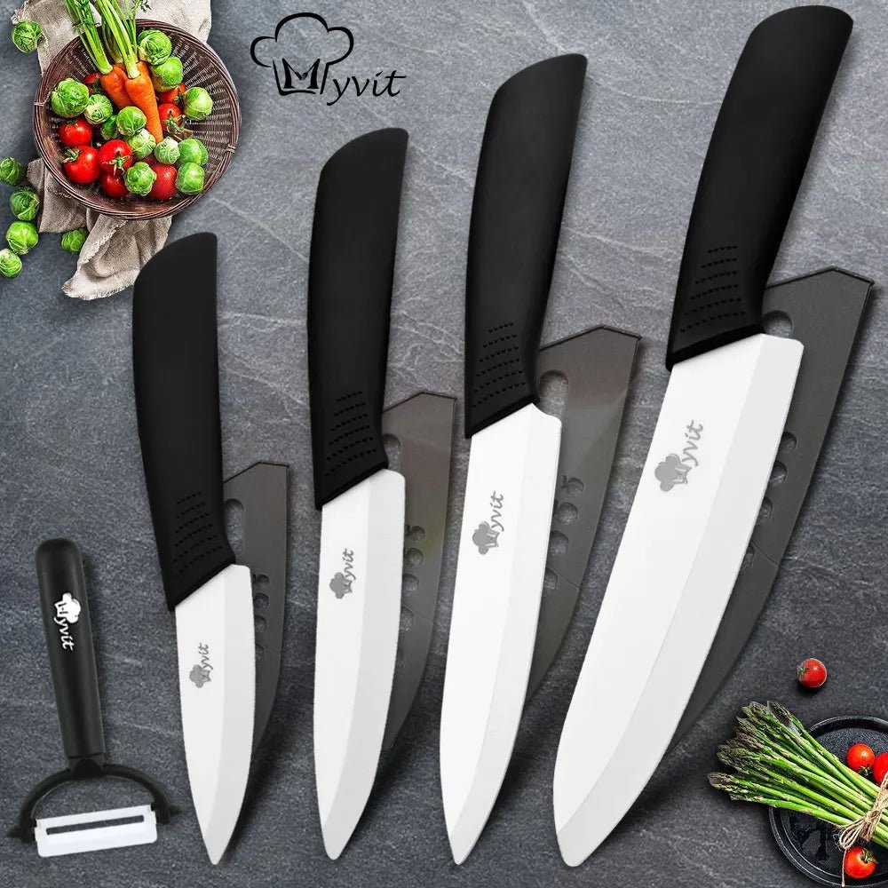 Ceramic Knives Kitchen Knife Chef Paring Fruit Vegetable knives 3 4 5 6 inch + peeler Zirconia White Ceramic Blade Cooking Tool - Jaazi Intl