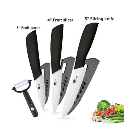 Ceramic Knives Kitchen Knife Chef Paring Fruit Vegetable knives 3 4 5 6 inch + peeler Zirconia White Ceramic Blade Cooking Tool - Jaazi Intl