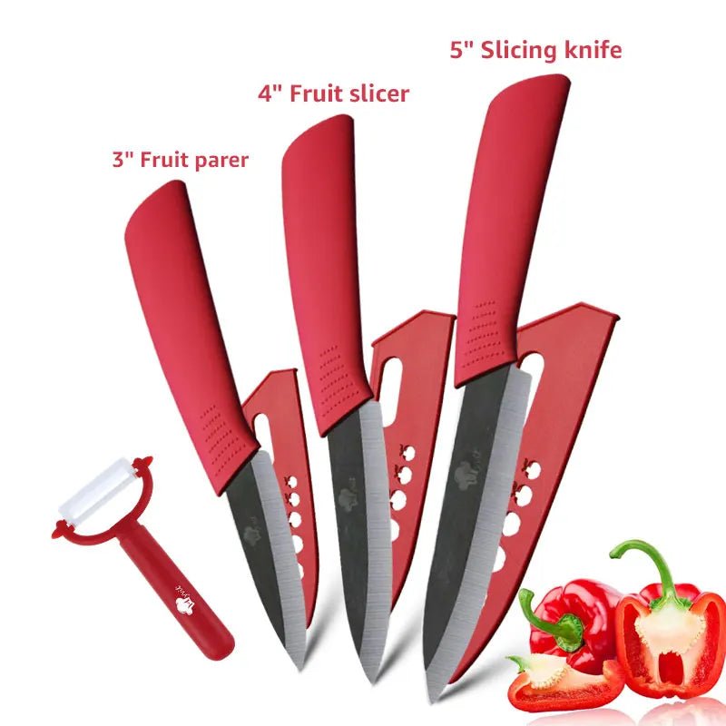 Ceramic Knives Kitchen Knife Chef Paring Fruit Vegetable knives 3 4 5 6 inch + peeler Zirconia White Ceramic Blade Cooking Tool - Jaazi Intl