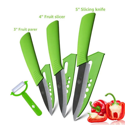 Ceramic Knives Kitchen Knife Chef Paring Fruit Vegetable knives 3 4 5 6 inch + peeler Zirconia White Ceramic Blade Cooking Tool - Jaazi Intl