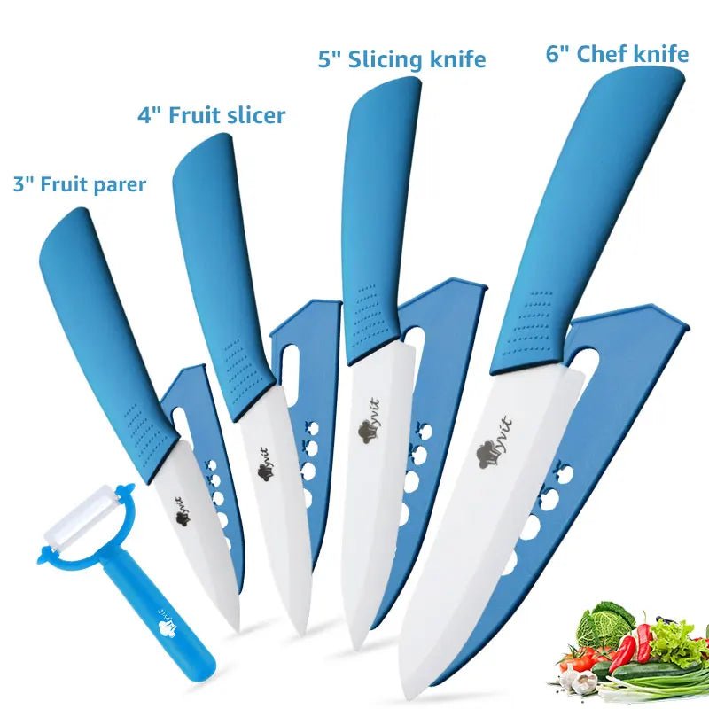 Ceramic Knives Kitchen Knife Chef Paring Fruit Vegetable knives 3 4 5 6 inch + peeler Zirconia White Ceramic Blade Cooking Tool - Jaazi Intl