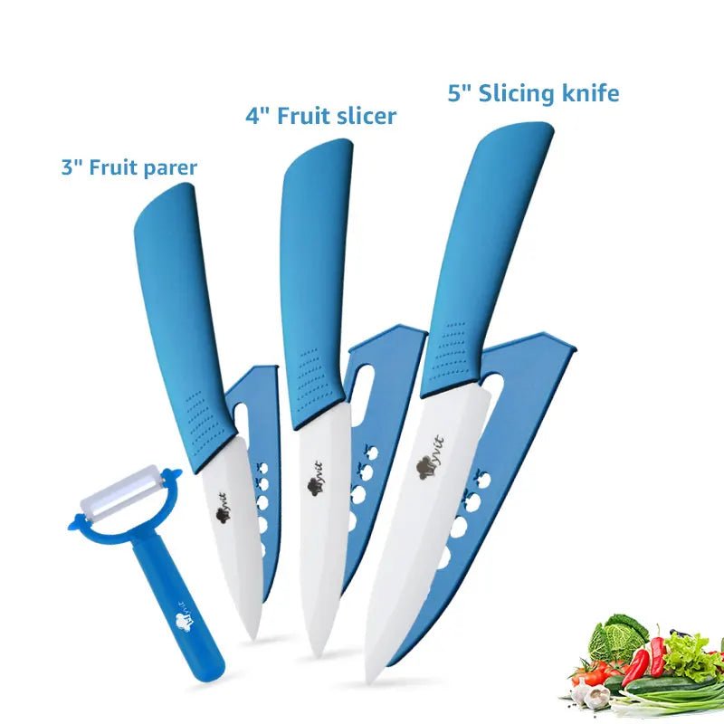 Ceramic Knives Kitchen knives 3 4 5 6 inch Chef knife Cook Set+peeler white zirconia blade Multi-color Handle High Quality - Jaazi Intl