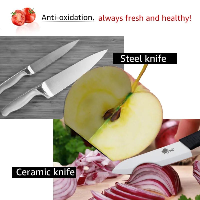 Ceramic Knives Kitchen knives 3 4 5 6 inch Chef knife Cook Set+peeler white zirconia blade Multi-color Handle High Quality - Jaazi Intl