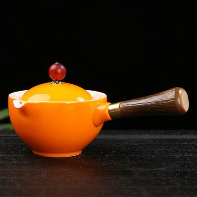 Ceramic Teapot With Wooden Handle Side-handle Pot Household Kung Fu Oolong Filter Tea Maker Creative Black Pottery Teaware Gifts - Jaazi Intl