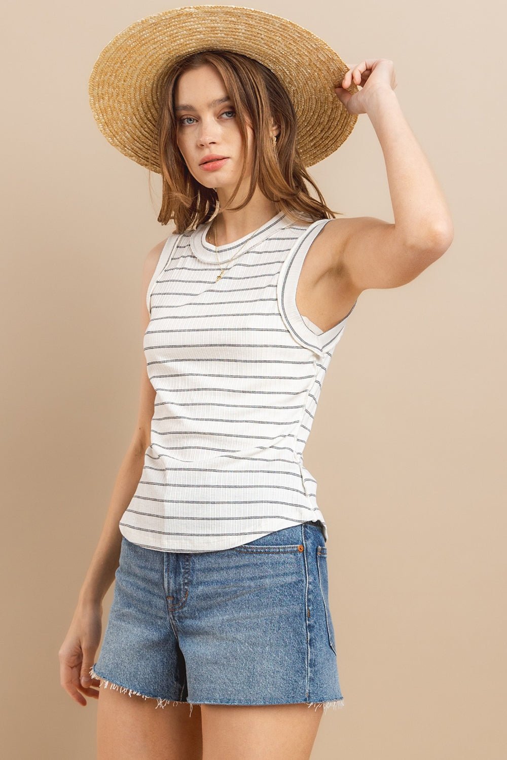 Ces Femme Striped Round Neck Tank - Jaazi Intl