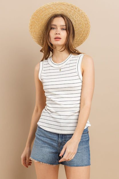 Ces Femme Striped Round Neck Tank - Jaazi Intl