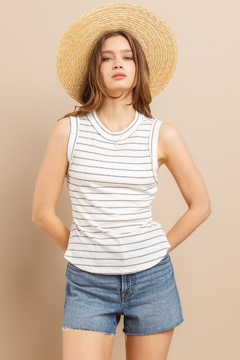 Ces Femme Striped Round Neck Tank - Jaazi Intl