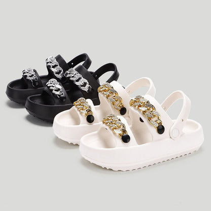 Chains Thick-soled Slippers For Women Indoor Floor House Shoes Summer Outdoor EVA Sandals Two-wearing Beach Shoes - Jaazi Intl