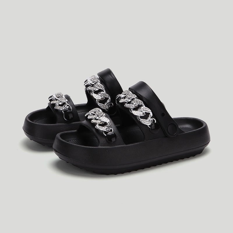 Chains Thick-soled Slippers For Women Indoor Floor House Shoes Summer Outdoor EVA Sandals Two-wearing Beach Shoes - Jaazi Intl