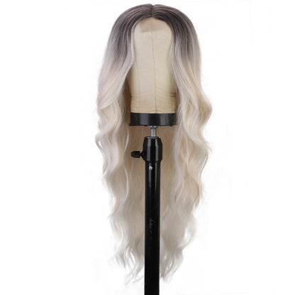 Chemical Fiber Wig Hair, European and American Wigs, Women's Long Curly Hair, Gradually Changing Color, Front Lace Wig Headband - Jaazi Intl