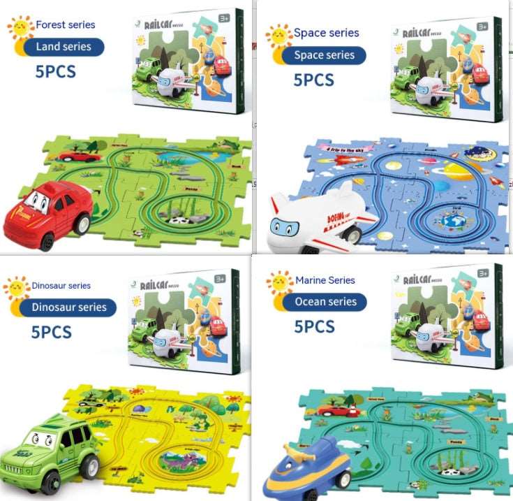 Children Puzzle Electric Railroad Speeder DIY Assembly Electric Car Automatic Rail City Scene Construction Education Toy Gift - Jaazi Intl