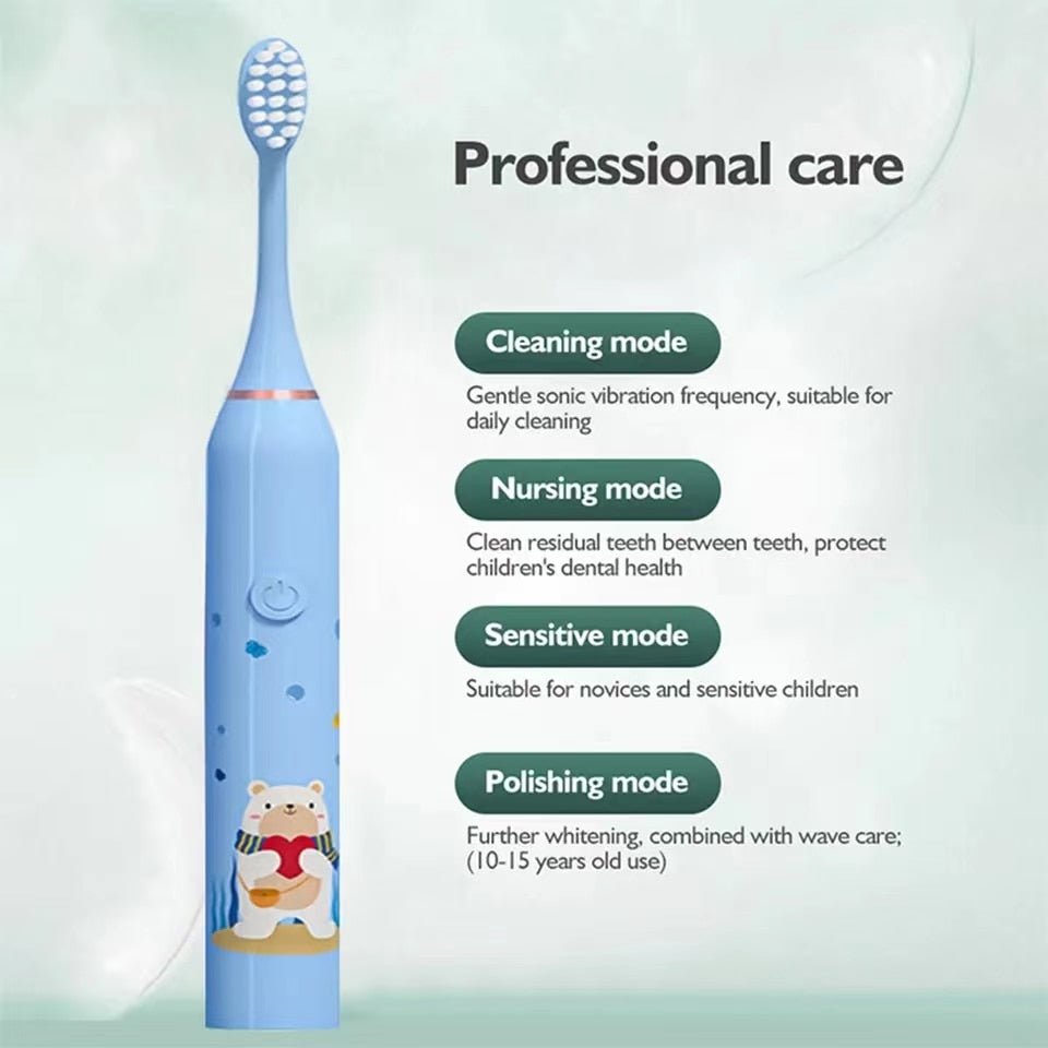 Children Sonic Electric Toothbrush Cartoon Pattern for Kids with Replace The Tooth Brush Head Ultrasonic Toothbrush Soft Nozzles - Jaazi Intl