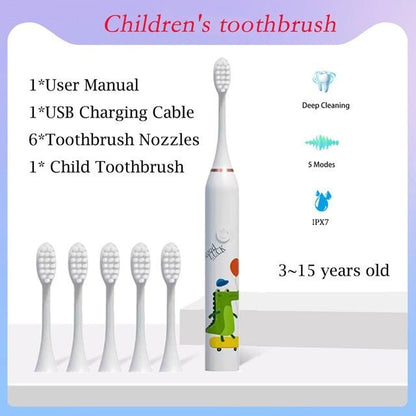 Children Sonic Electric Toothbrush Cartoon Pattern for Kids with Replace The Tooth Brush Head Ultrasonic Toothbrush Soft Nozzles - Jaazi Intl