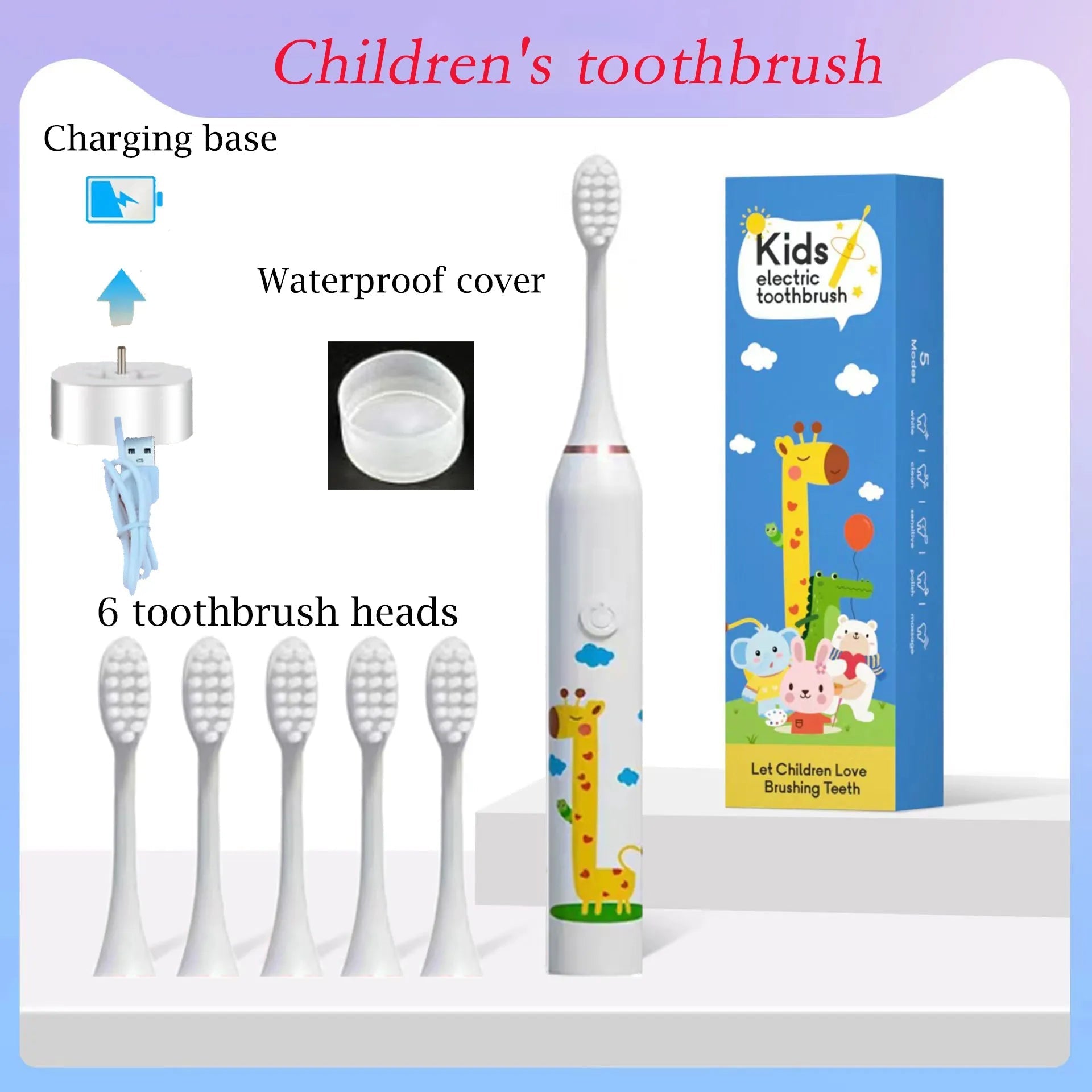 Children Sonic Electric Toothbrush Cartoon Pattern for Kids with Replace The Tooth Brush Head Ultrasonic Toothbrush Soft Nozzles - Jaazi Intl