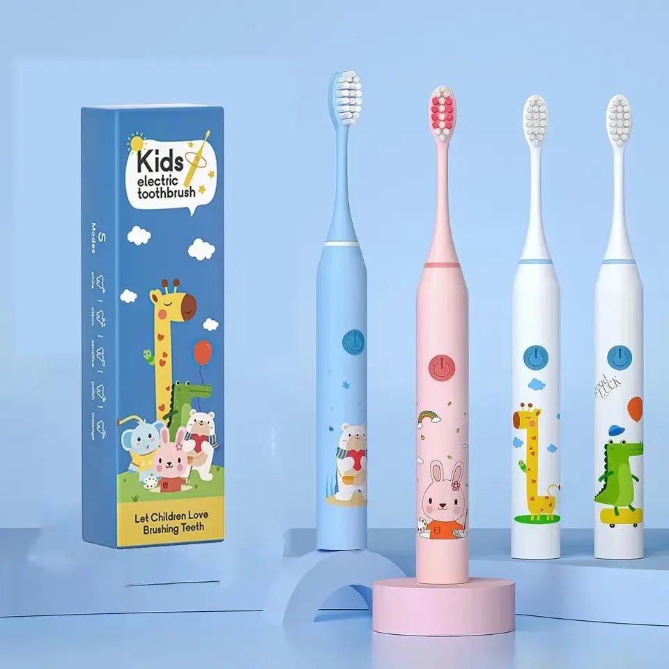 Children Sonic Electric Toothbrush Cartoon Pattern for Kids with Replace The Tooth Brush Head Ultrasonic Toothbrush Soft Nozzles - Jaazi Intl