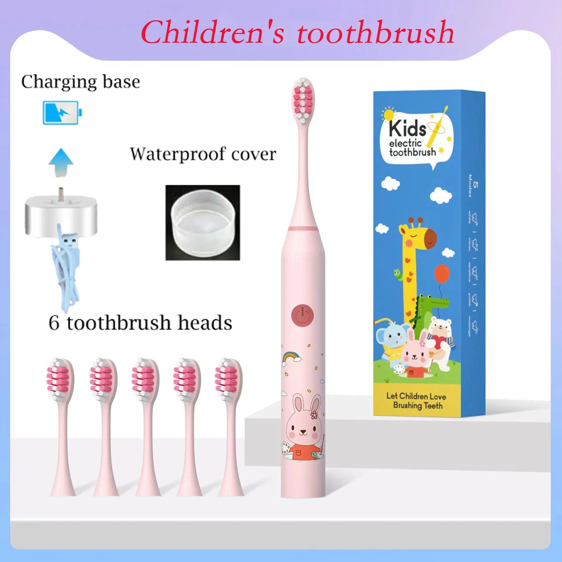 Children Sonic Electric Toothbrush Cartoon Pattern for Kids with Replace The Tooth Brush Head Ultrasonic Toothbrush Soft Nozzles - Jaazi Intl