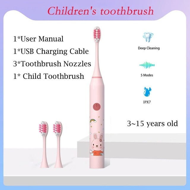 Children Sonic Electric Toothbrush Cartoon Pattern for Kids with Replace The Tooth Brush Head Ultrasonic Toothbrush Soft Nozzles - Jaazi Intl