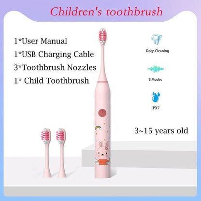 Children Sonic Electric Toothbrush Cartoon Pattern for Kids with Replace The Tooth Brush Head Ultrasonic Toothbrush Soft Nozzles - Jaazi Intl