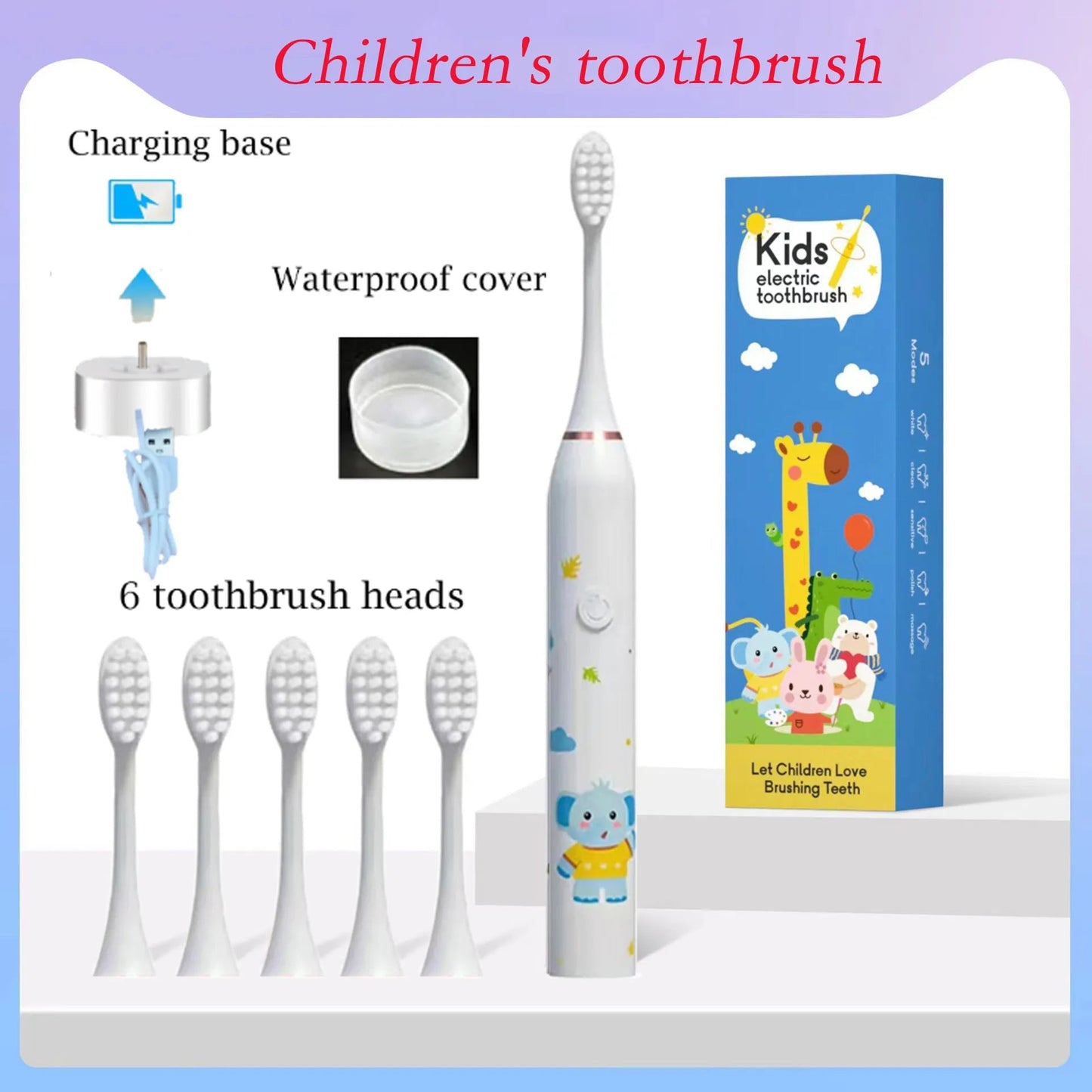 Children Sonic Electric Toothbrush Cartoon Pattern for Kids with Replace The Tooth Brush Head Ultrasonic Toothbrush Soft Nozzles - Jaazi Intl