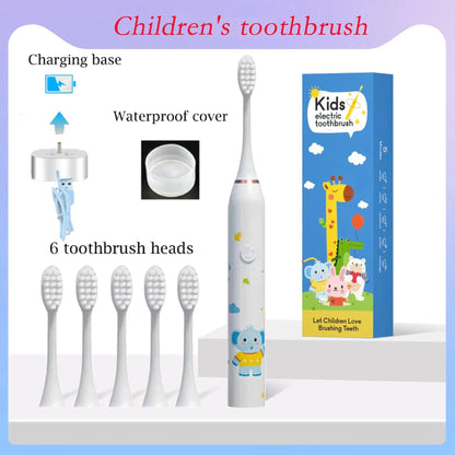 Children Sonic Electric Toothbrush Cartoon Pattern for Kids with Replace The Tooth Brush Head Ultrasonic Toothbrush Soft Nozzles - Jaazi Intl