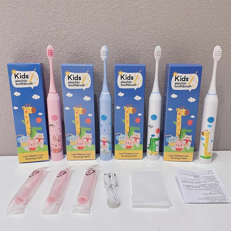 Children Sonic Electric Toothbrush Cartoon Pattern for Kids with Replace The Tooth Brush Head Ultrasonic Toothbrush Soft Nozzles - Jaazi Intl