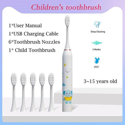 Children Sonic Electric Toothbrush Cartoon Pattern for Kids with Replace The Tooth Brush Head Ultrasonic Toothbrush Soft Nozzles - Jaazi Intl