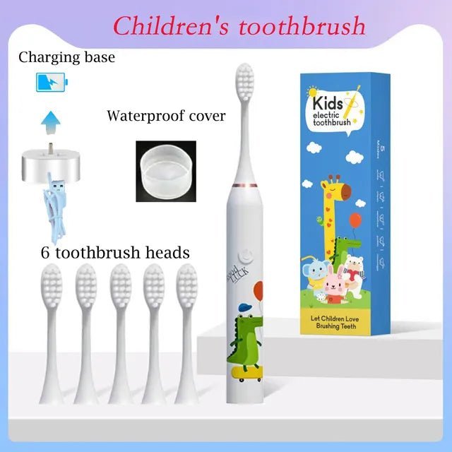 Children Sonic Electric Toothbrush Cartoon Pattern for Kids with Replace The Tooth Brush Head Ultrasonic Toothbrush Soft Nozzles - Jaazi Intl