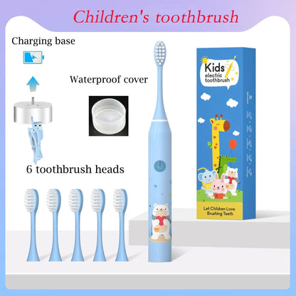 Children Sonic Electric Toothbrush Cartoon Pattern for Kids with Replace The Tooth Brush Head Ultrasonic Toothbrush Soft Nozzles - Jaazi Intl