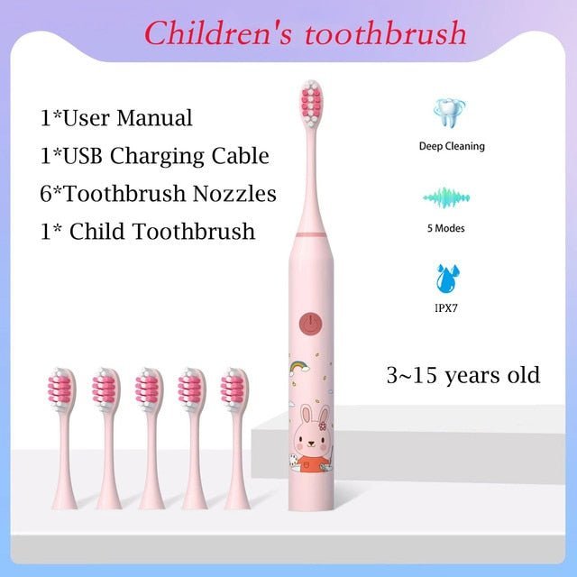 Children Sonic Electric Toothbrush Cartoon Pattern for Kids with Replace The Tooth Brush Head Ultrasonic Toothbrush Soft Nozzles - Jaazi Intl