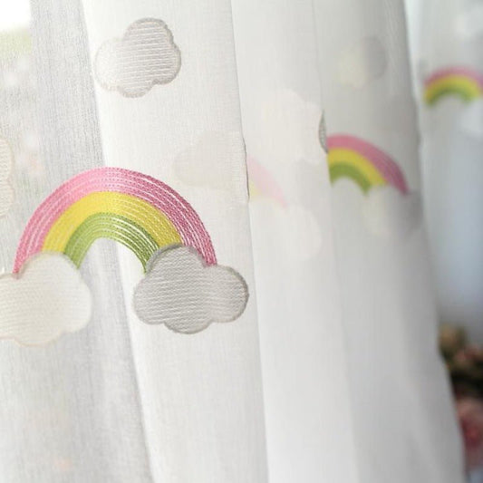 Children's Rainbow Gauze Curtains With Pastoral Embroidery - Jaazi Intl