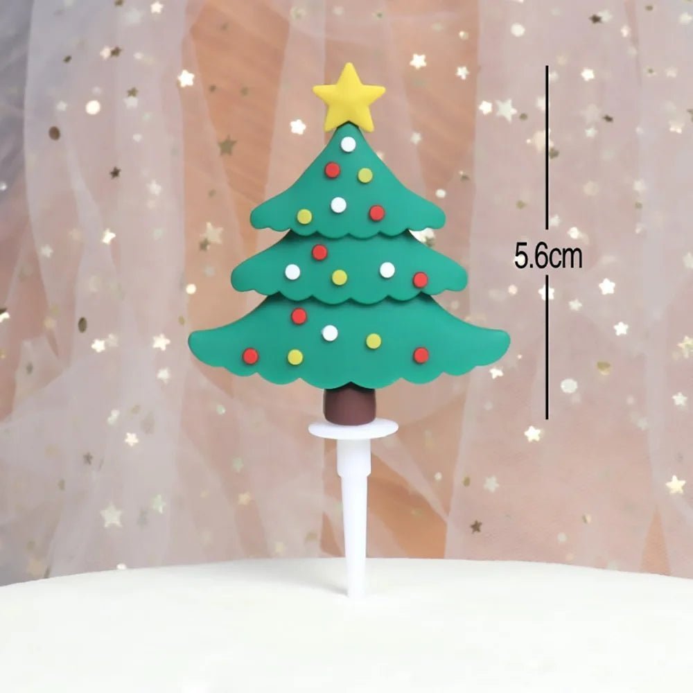 Christmas Cake Toppers Santa Claus Xmas Tree Snowman Cake Decor Leaf Wreath Cupcake Decors Home New Year Party Baking Supplies - Jaazi Intl