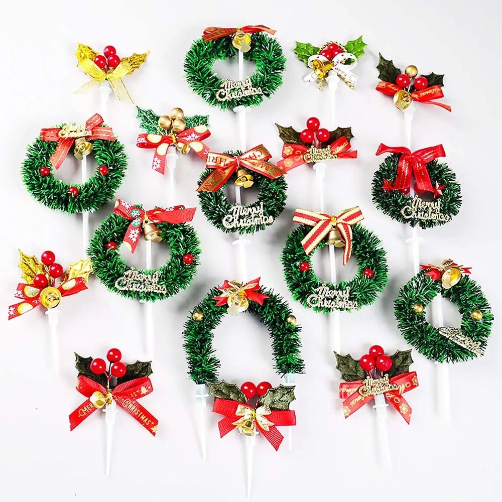 Christmas Cake Toppers Santa Claus Xmas Tree Snowman Cake Decor Leaf Wreath Cupcake Decors Home New Year Party Baking Supplies - Jaazi Intl