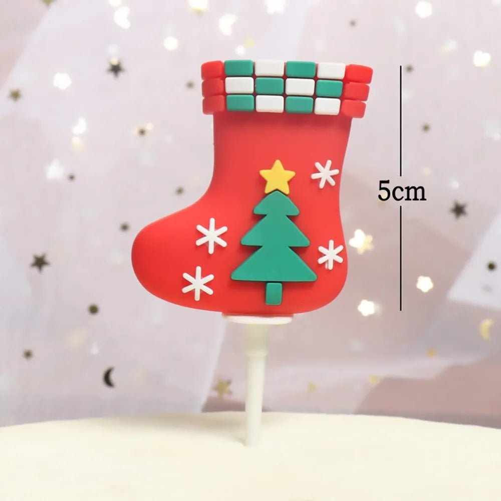 Christmas Cake Toppers Santa Claus Xmas Tree Snowman Cake Decor Leaf Wreath Cupcake Decors Home New Year Party Baking Supplies - Jaazi Intl