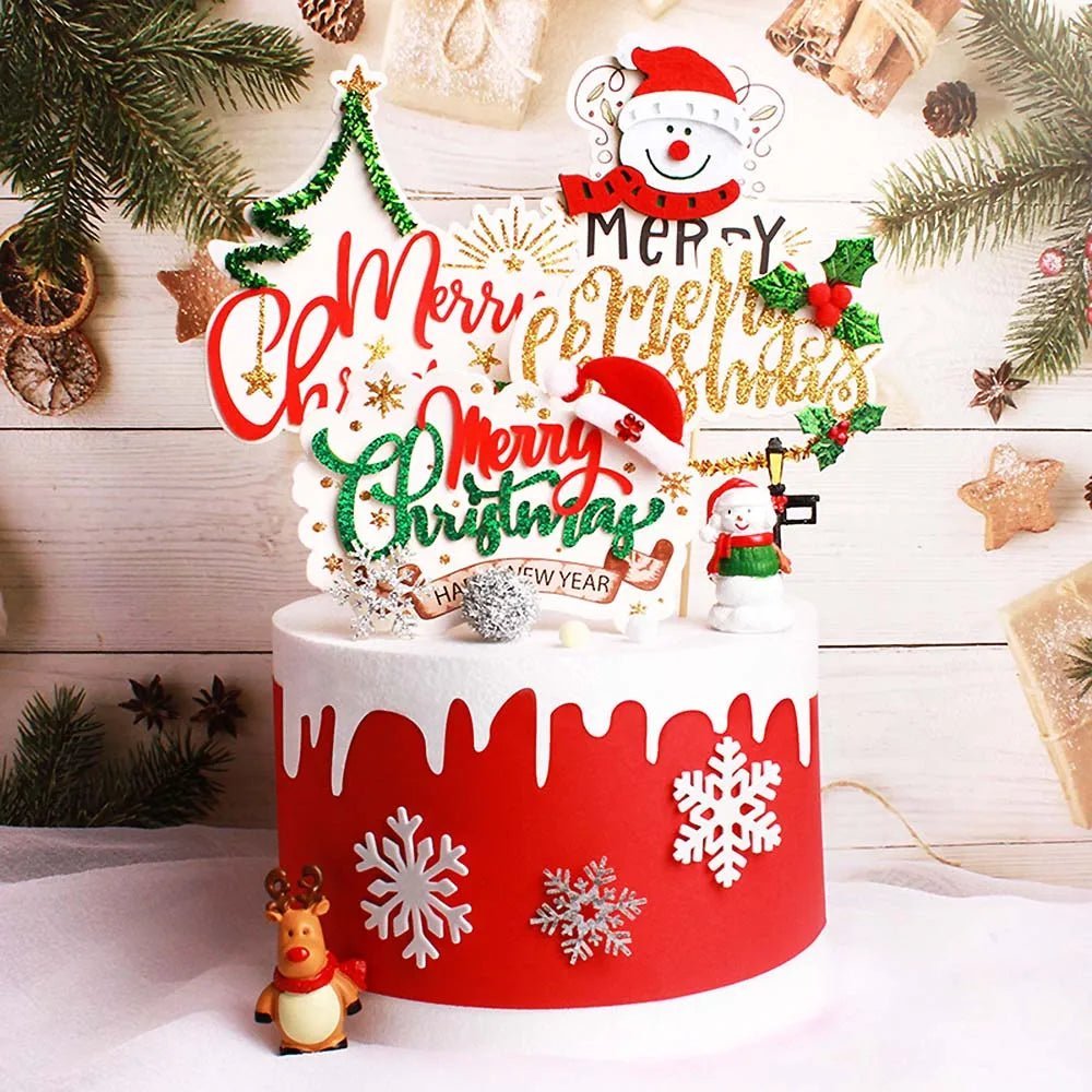 Christmas Cake Toppers Santa Claus Xmas Tree Snowman Cake Decor Leaf Wreath Cupcake Decors Home New Year Party Baking Supplies - Jaazi Intl